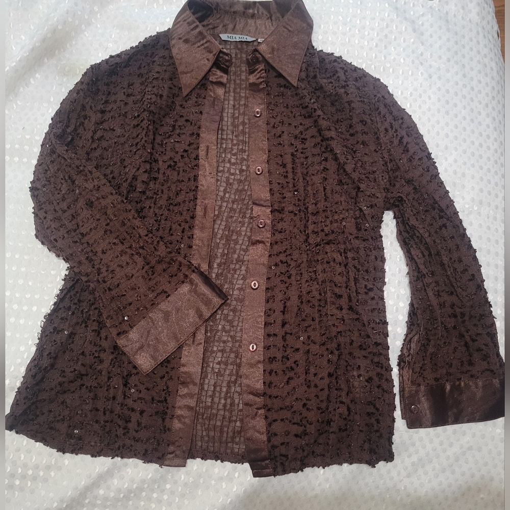 Mia Mia Sequined Long Sleeve Button Blouse